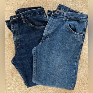 Two Pairs of Men’s Wrangler Stonewashed Blue Jeans, Light & Dark, 34X29